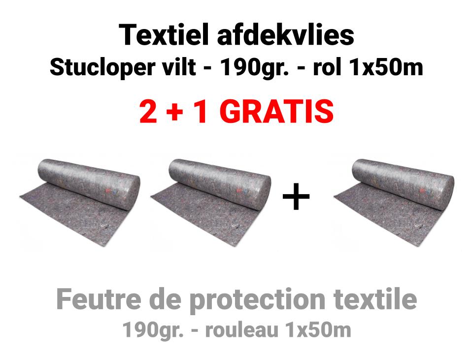 PROMO 3 x Textiel afdekvlies - Stucloper vilt - 190gr. - 3 x rol 1x50m (150m2)