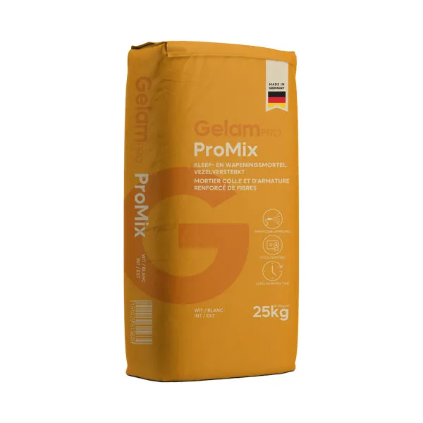 GelamPro ProMix - Mortier adhésif et d'apprêt renforcé de fibres pour systèmes d'isolation thermique par l'extérieur (SITE) - Ciment blanc - 25 kg (42)