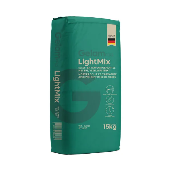 GelamPro LightMix – Mortier-colle et d’armature allégé renforcé de fibres avec EPS pour ETICS – Ciment blanc – 15kg (42)