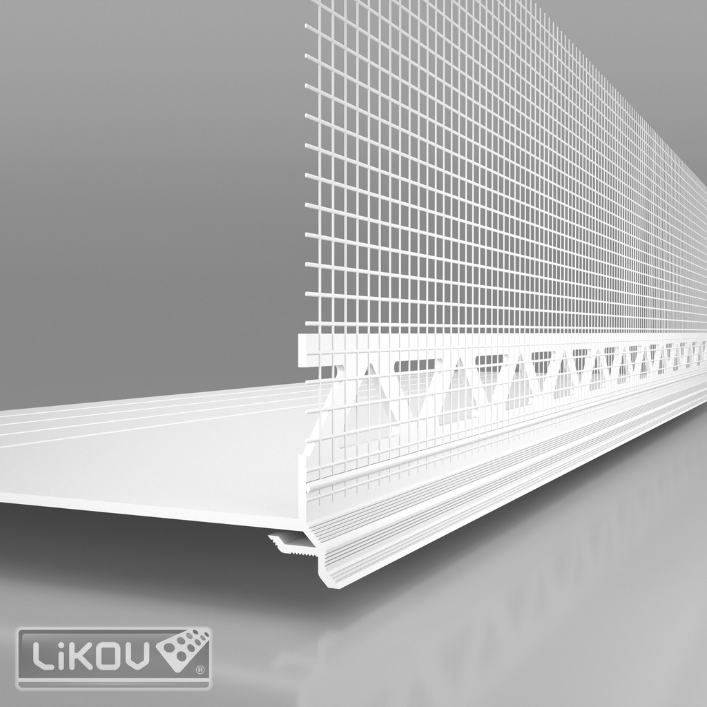 Profilé de finition de plinthe avec larmier et treillis - Kit PVC - Épaisseur d'enduit 6 mm | 180 mm x 2 m