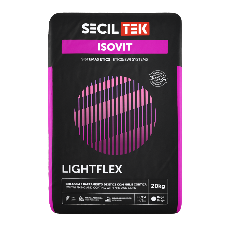 ISOVIT LIGHTFLEX (E-CORK) – Mortier léger à base de chaux et de liège pour systèmes d'isolation thermique par l'extérieur (SITE) et la rénovation - 20 kg (60)