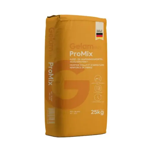 GelamPro ProMix - Mortier adhésif et d'apprêt renforcé de fibres pour systèmes d'isolation thermique par l'extérieur (SITE) - Ciment blanc - 25 kg (42)