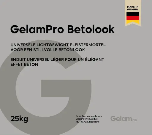 GelamPro Betolook 25kg – Universele Lichtgewicht Pleistermortel voor Betonlook – Wit Cement – Binnen & Buiten