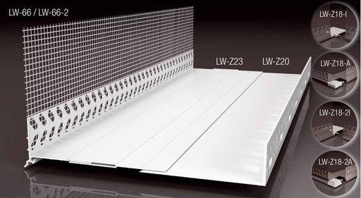 [LW206-80 + LW-L 100/2000 + (2 x LW-Z23)] Sokkelprofiel Vario PVC met druiprand en net - 2m - breedte: 210 tot 250mm