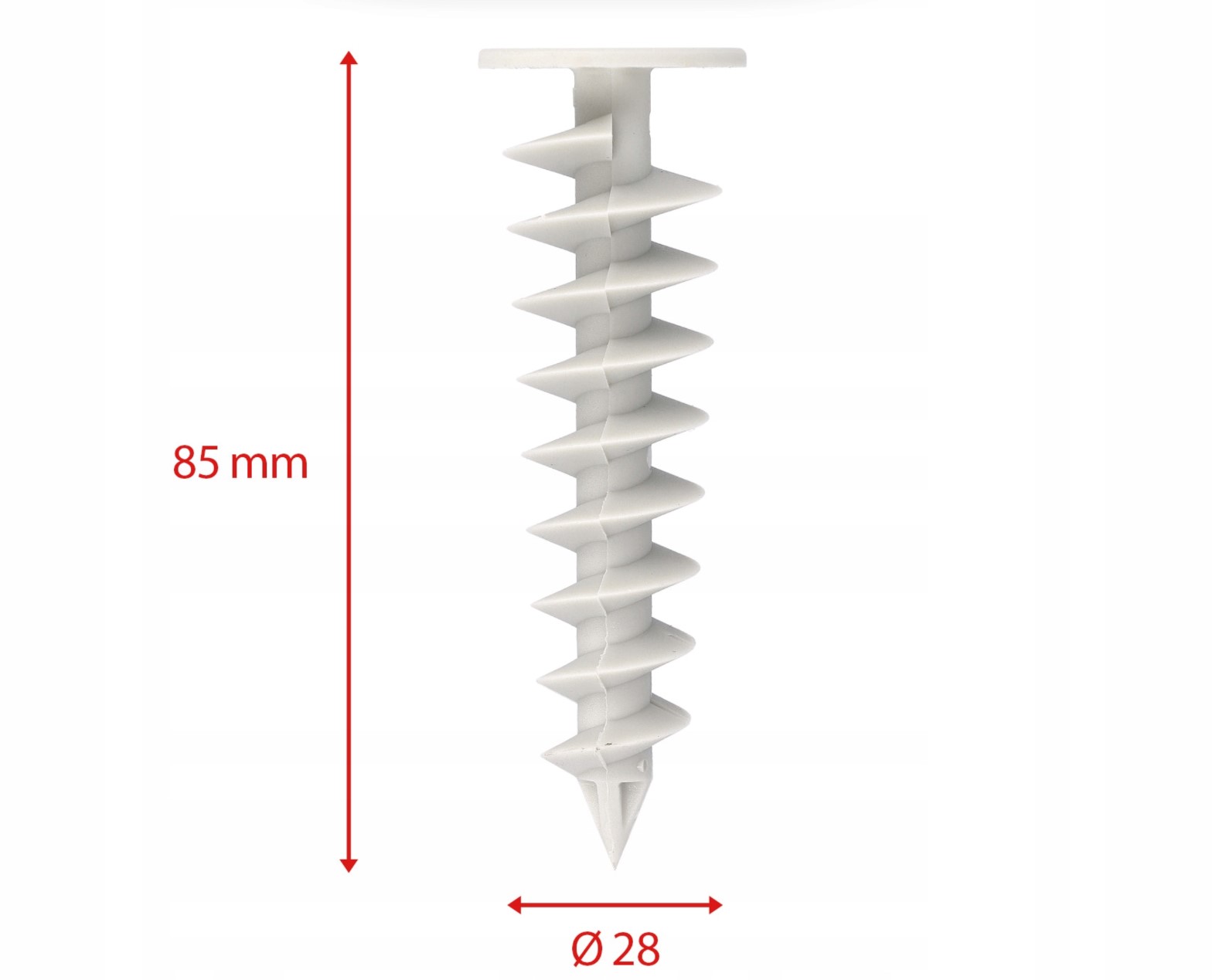Spiraalschroef voor isolatieplaat - 28x85 mm - wit kunststof - 10 stuks